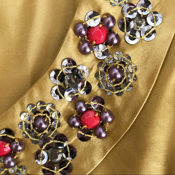 Boden Gold Silk Blend Embellished Collar Sleeveless Blouse US14 - Picture 6 of 12